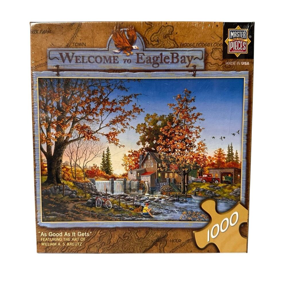 Master Peices Welcome to Eagle Bay As Good As It Gets 1000pc Puzzle New Made USA